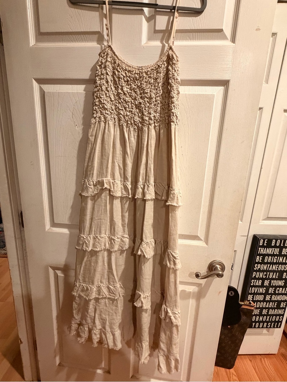 Women’s Cream Smocked Tiered Maxi Dress with Spaghetti Straps